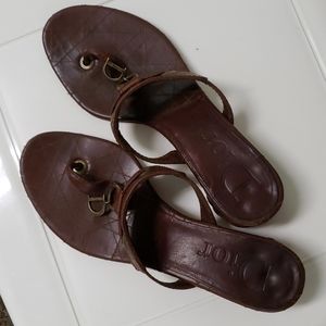 Christian‎ Dior Brown Leather Cannage Block Heel Sandals Size 40